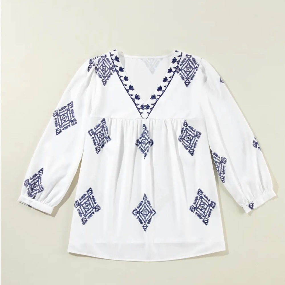 Geometric Print 3/4 Sleeve Blouse